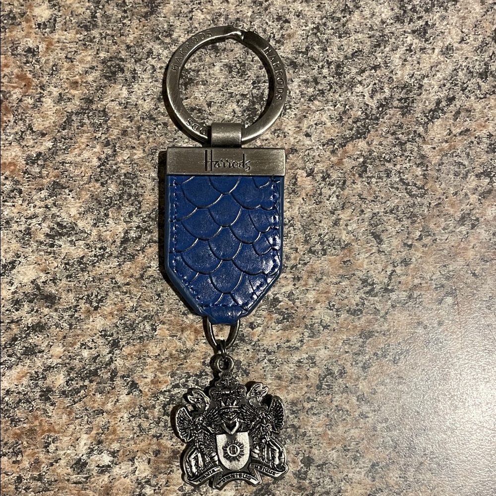 Harrods Navy Key Holder with Pewter Charm